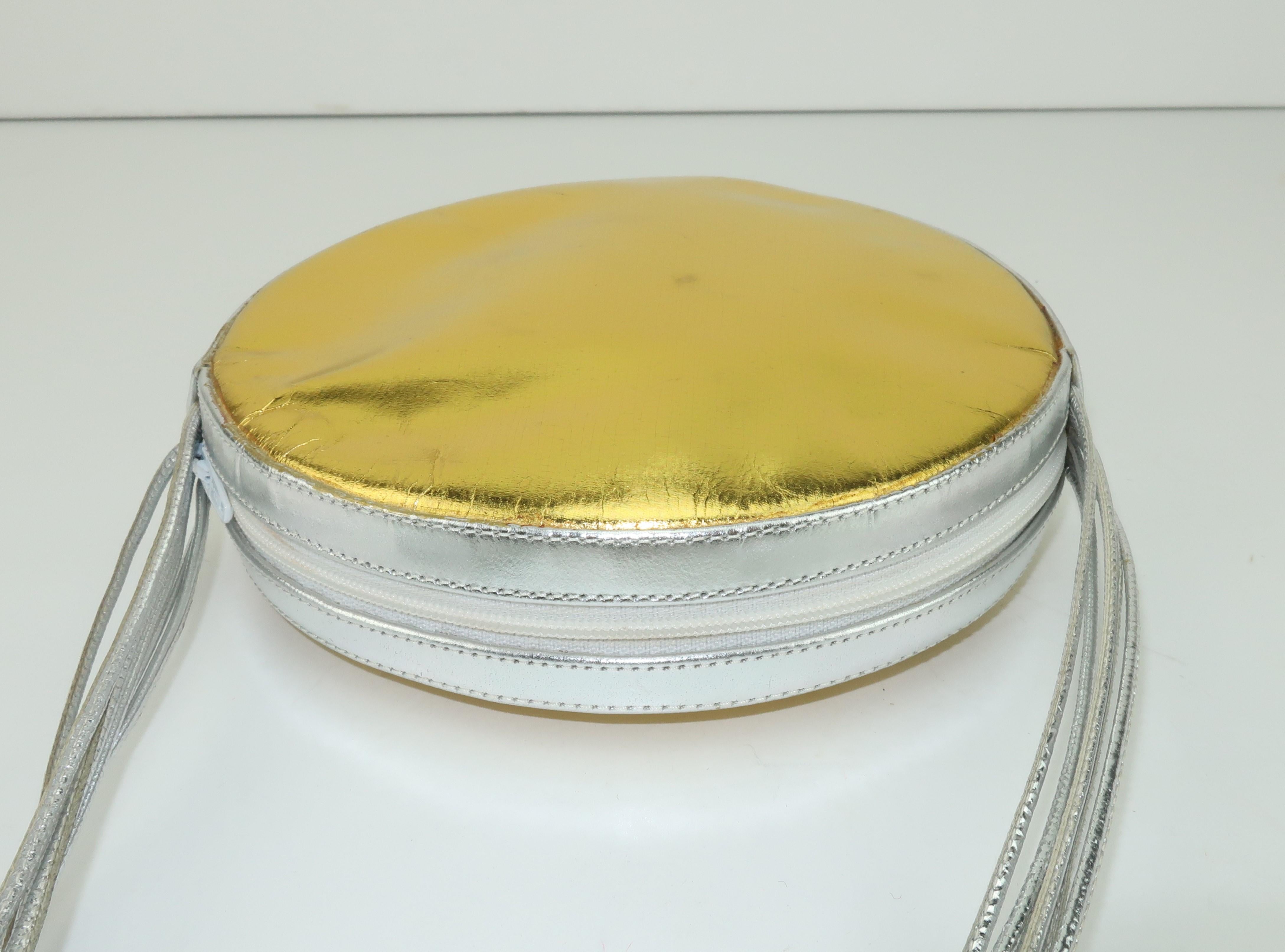 Andrea Pfister Gold & Silver Leather Disk Handbag, 1980's For Sale 2