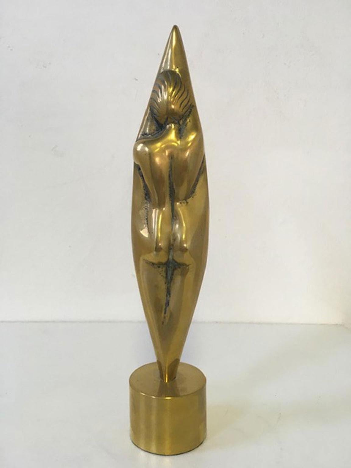 1980 Italy Post-Modern Figurative Bronze Sculpture Mediterranean Woman - Gold Nude Sculpture by Andrea Picini