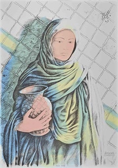 Female Water Carrier - Hand-Colored Lithograph by A. Quarto - 1985