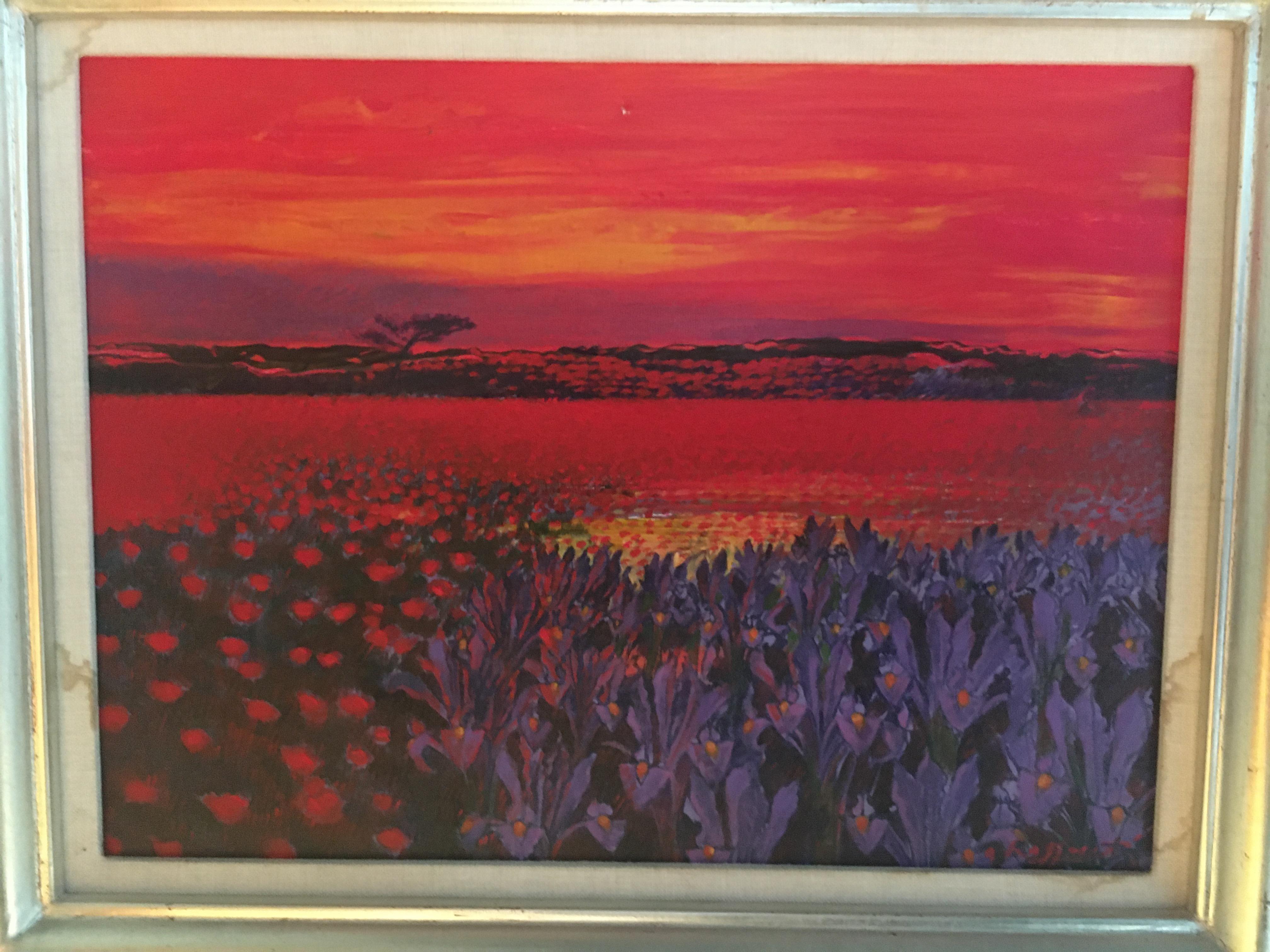 Andrea Razzaauti Painting of Irish Poppy Field In Excellent Condition For Sale In Buchanan, MI