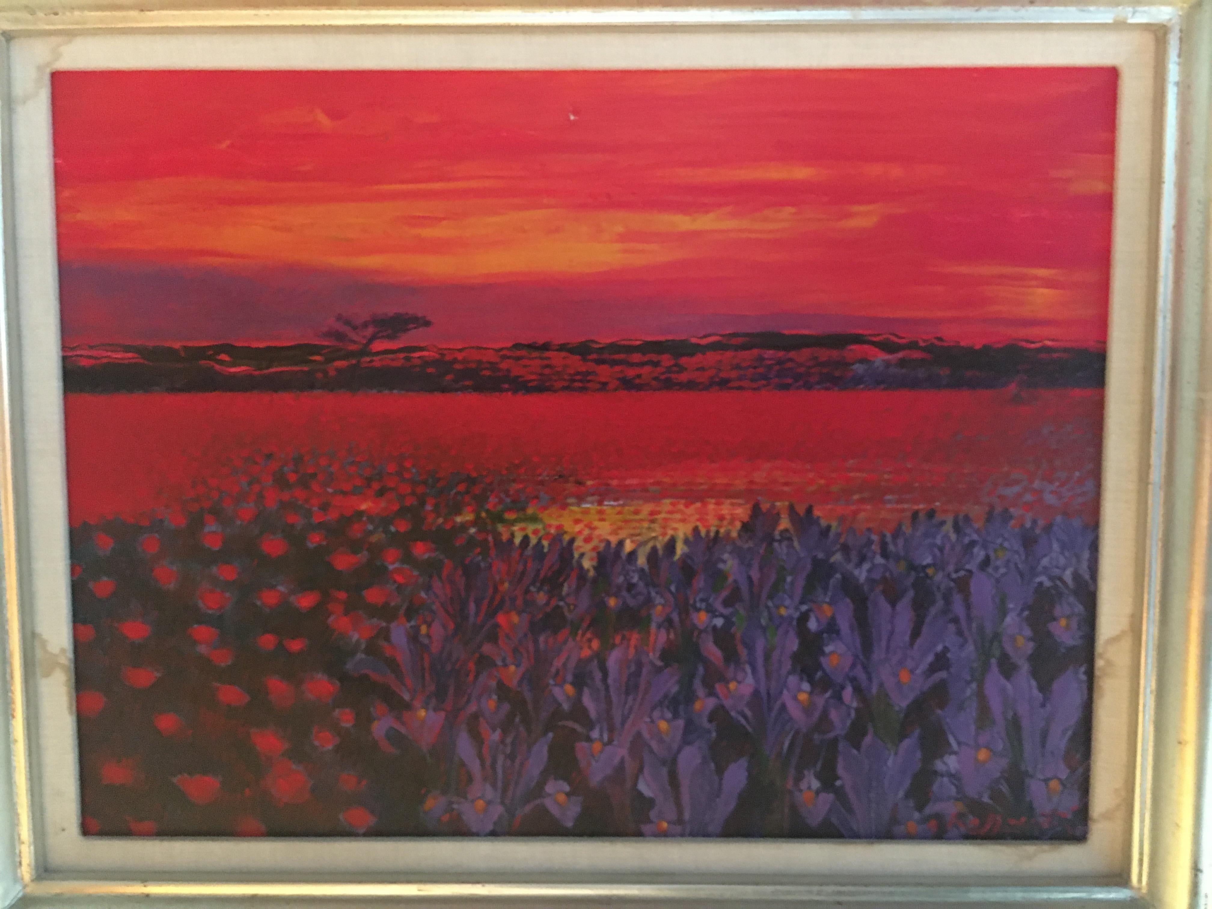 20th Century Andrea Razzaauti Painting of Irish Poppy Field For Sale
