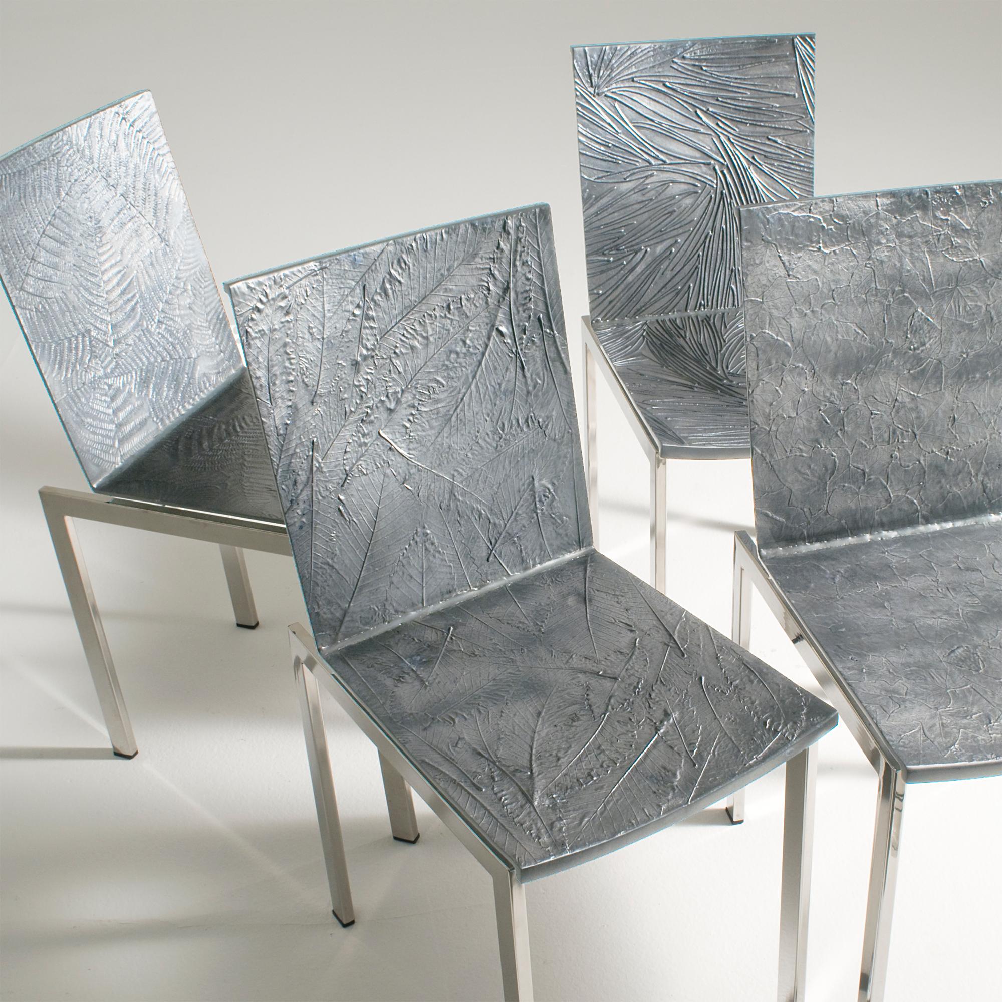 Modern Andrea Salvetti Dilmos Indoor Outdoor Chair Cast Aluminium Textured Nature For Sale