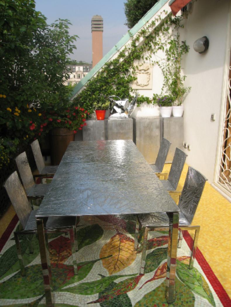 Contemporary Andrea Salvetti Dilmos Rectangular Outdoor Dining Table Cast Aluminium Textured For Sale