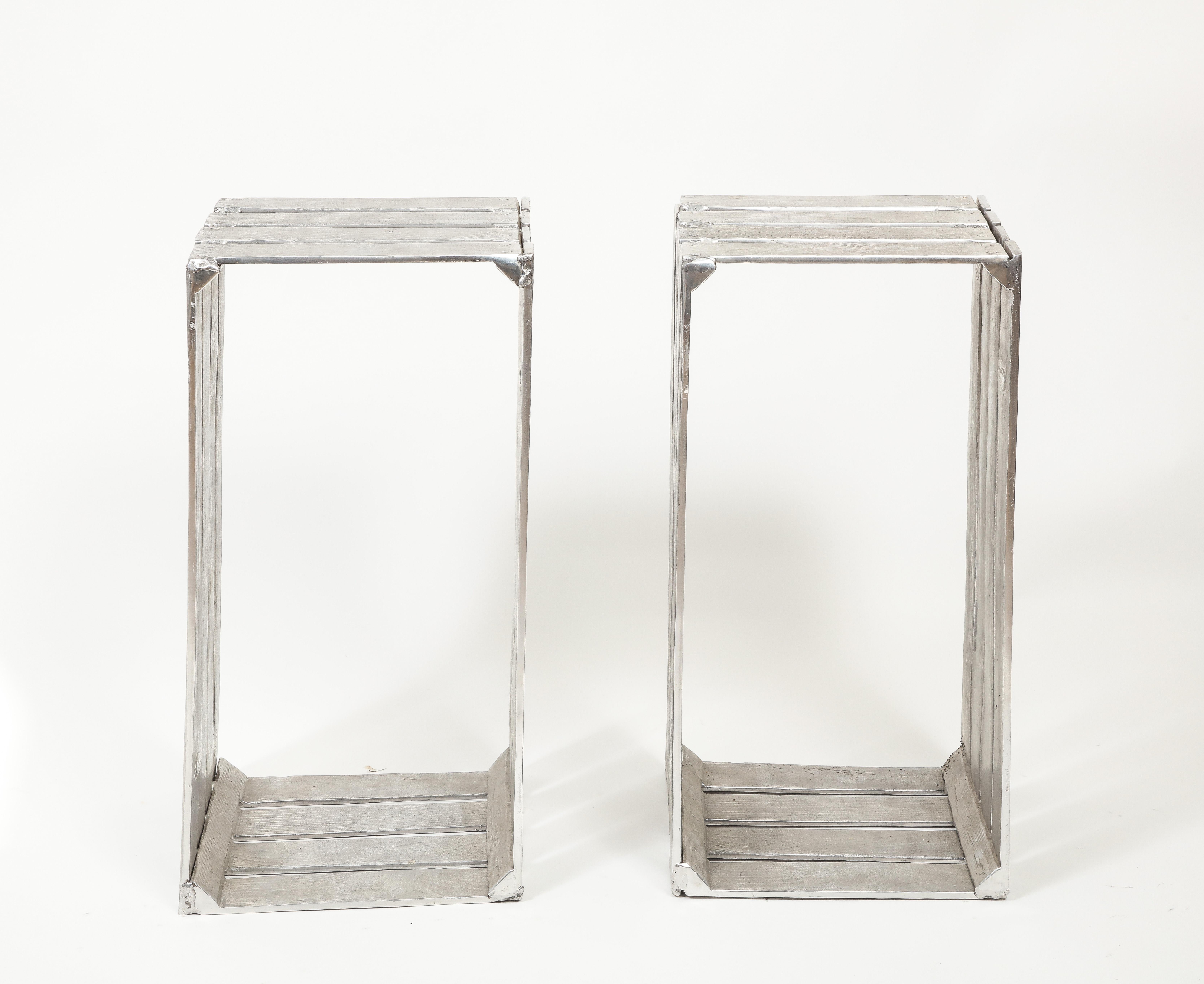 Ensemble chaise et table en aluminium coulé argenté Andrea Salvetti, 