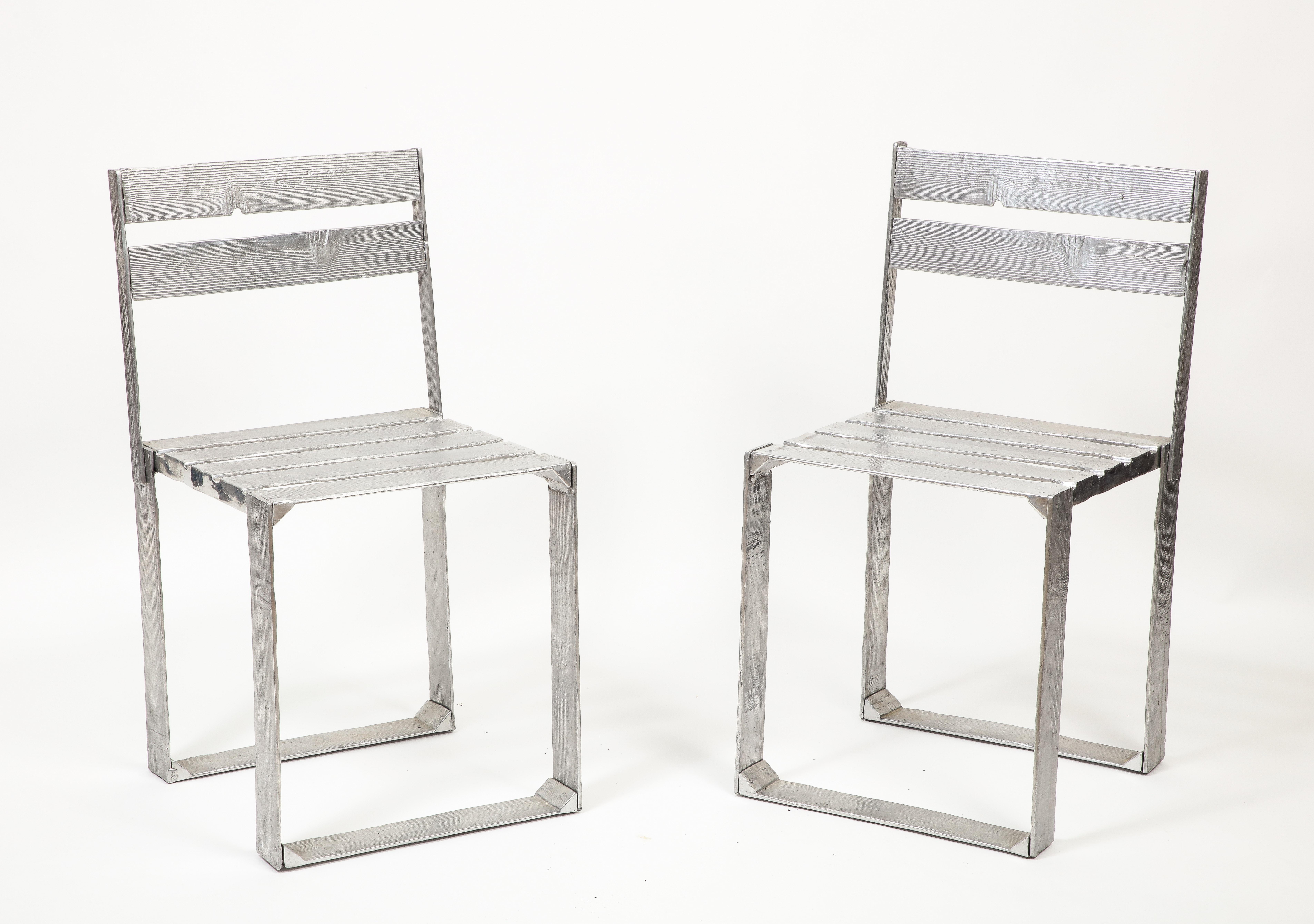 Moderne Ensemble chaise et table en aluminium coulé argenté Andrea Salvetti, 