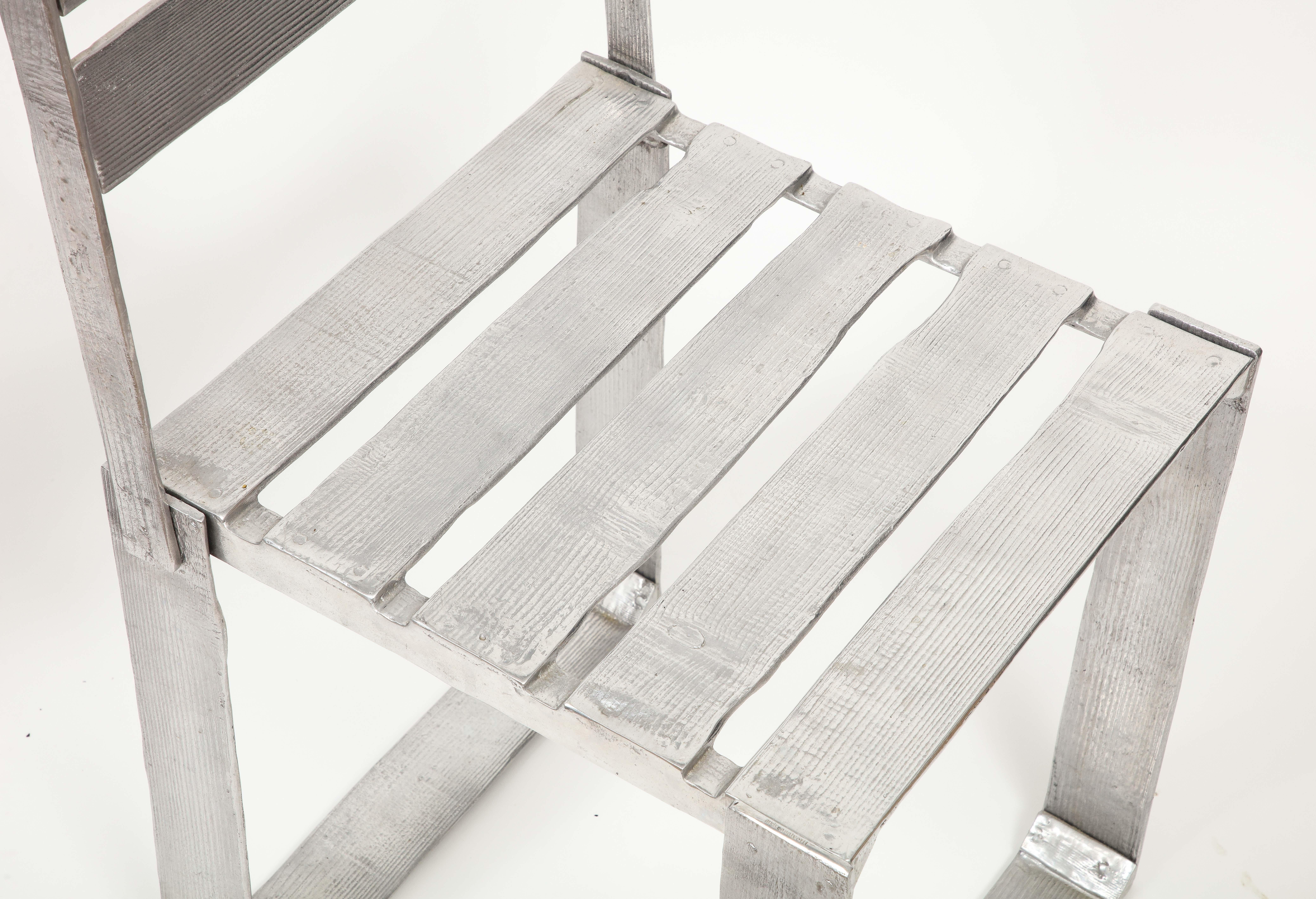 Andrea Salvetti Silver Cast Aluminum Chair and Table Set, 