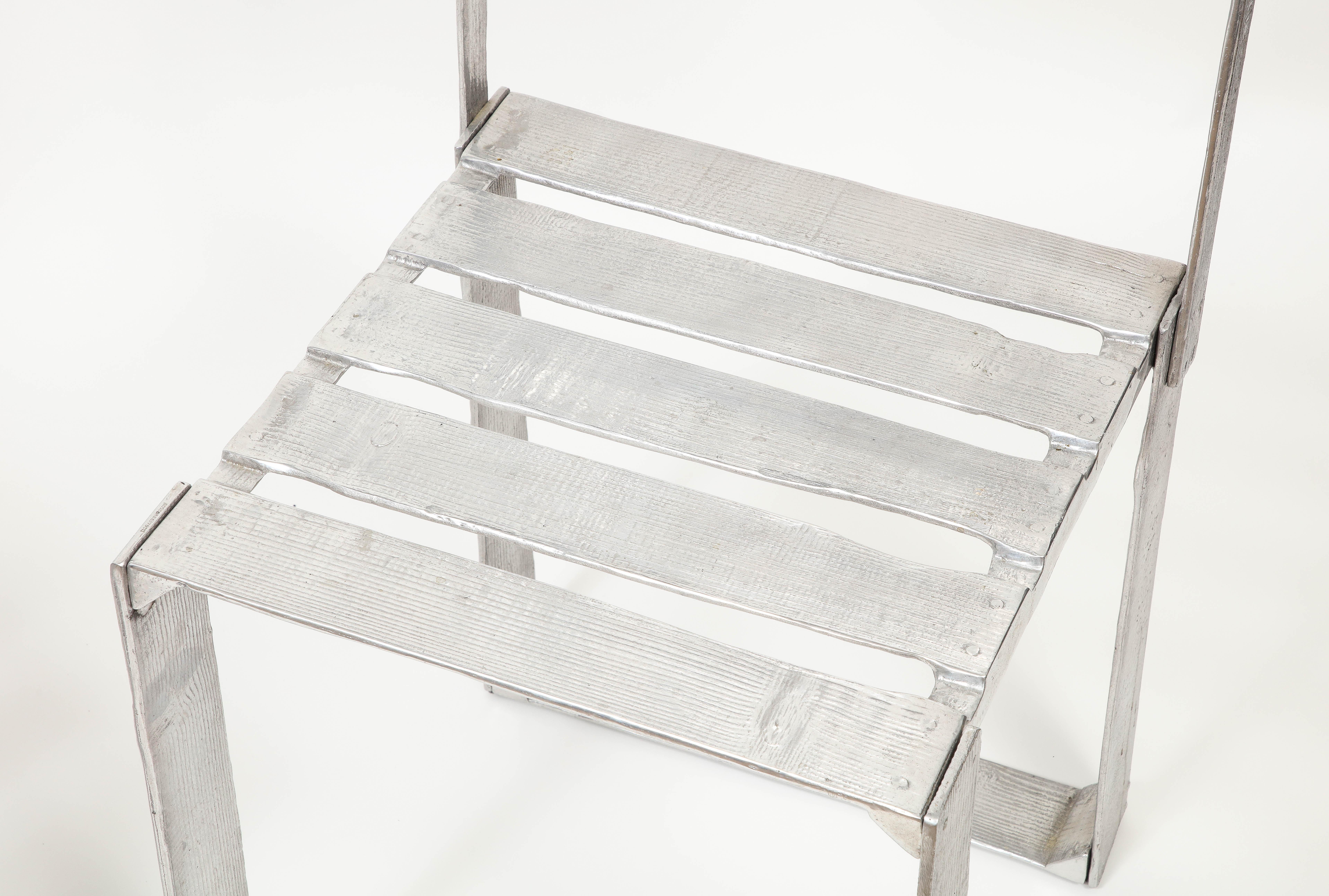 Contemporary Andrea Salvetti Silver Cast Aluminum Chair and Table Set, 
