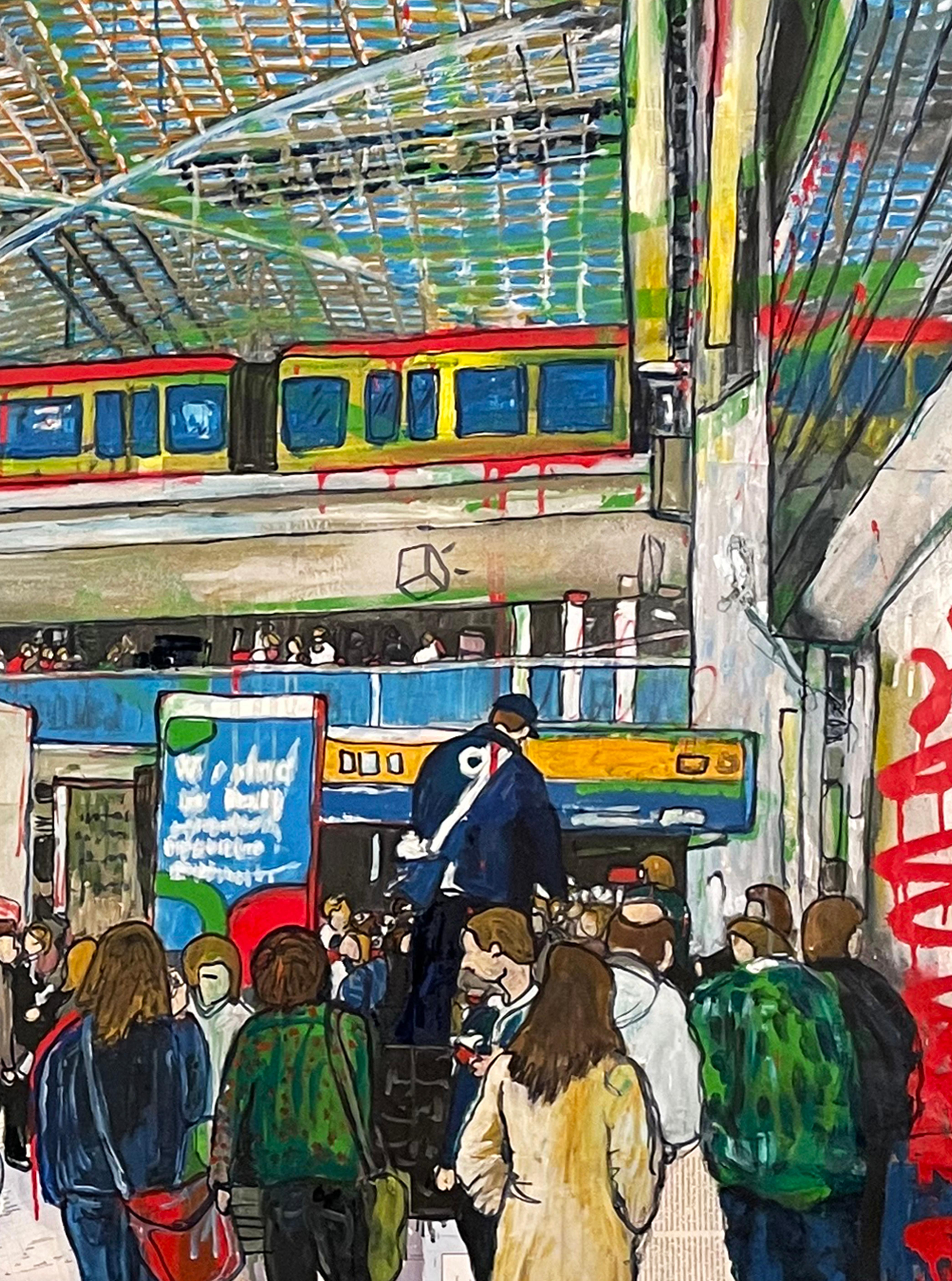 Peinture à l'huile : Berlin, gare centrale - Beige Figurative Painting par Andrea Sbra Perego