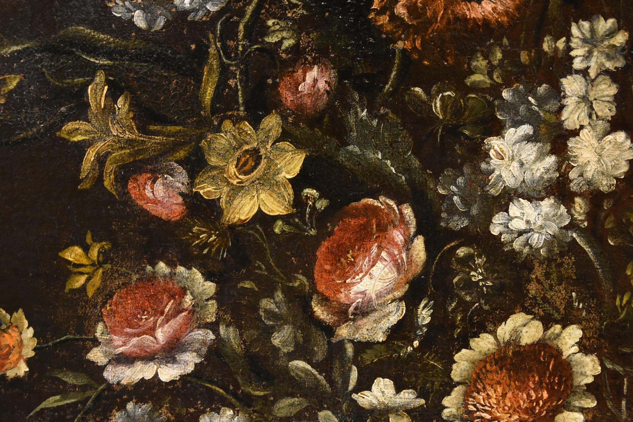Blumen-Stillleben Scacciati 17. Jahrhundert Gemälde Öl auf Leinwand Alter Meister (2/3) im Angebot 5