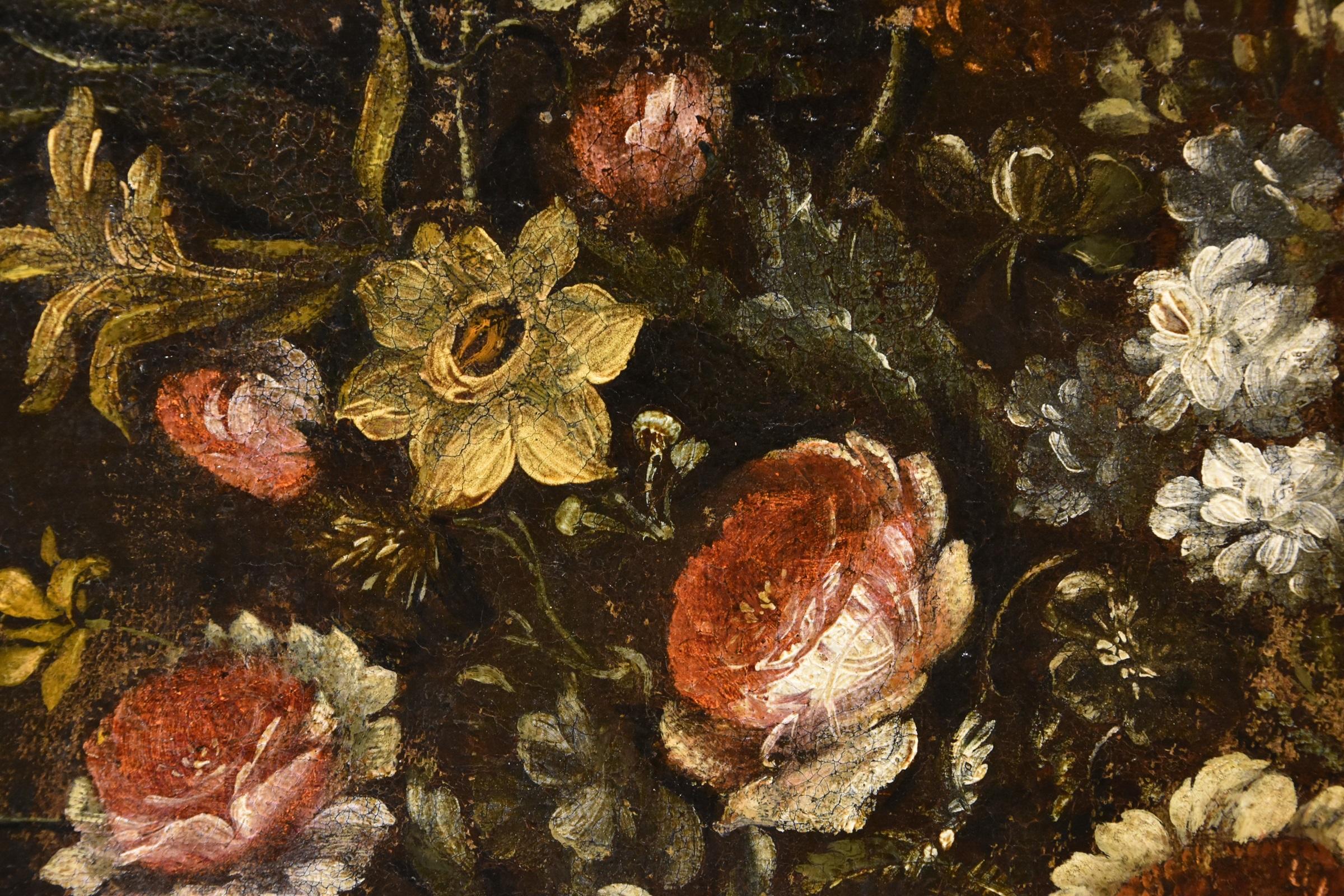 Blumen-Stillleben Scacciati 17. Jahrhundert Gemälde Öl auf Leinwand Alter Meister (2/3) im Angebot 6