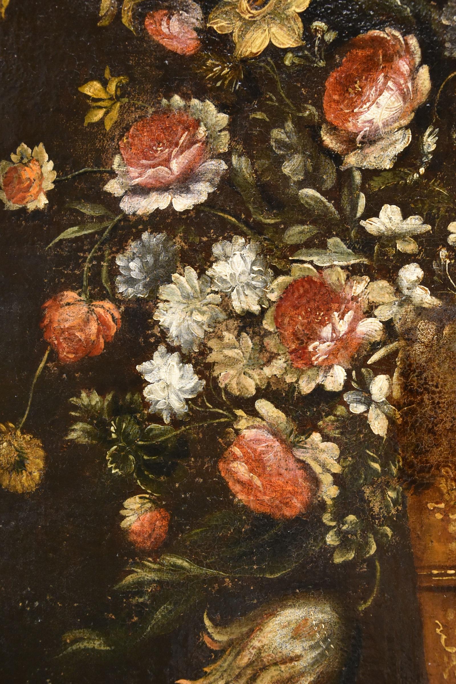 Blumen-Stillleben Scacciati 17. Jahrhundert Gemälde Öl auf Leinwand Alter Meister (2/3) im Angebot 9