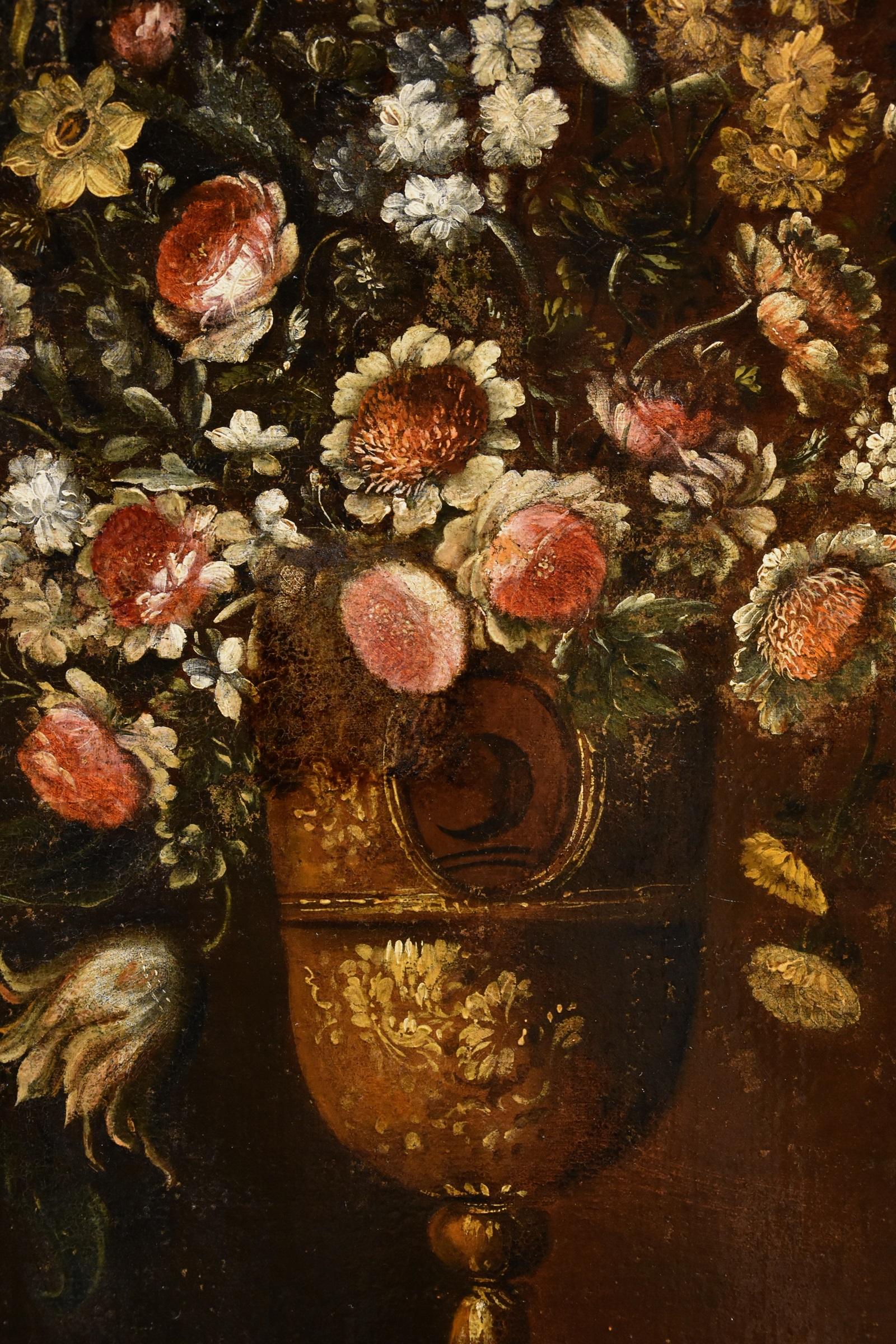 Blumen-Stillleben Scacciati 17. Jahrhundert Gemälde Öl auf Leinwand Alter Meister (2/3) im Angebot 11