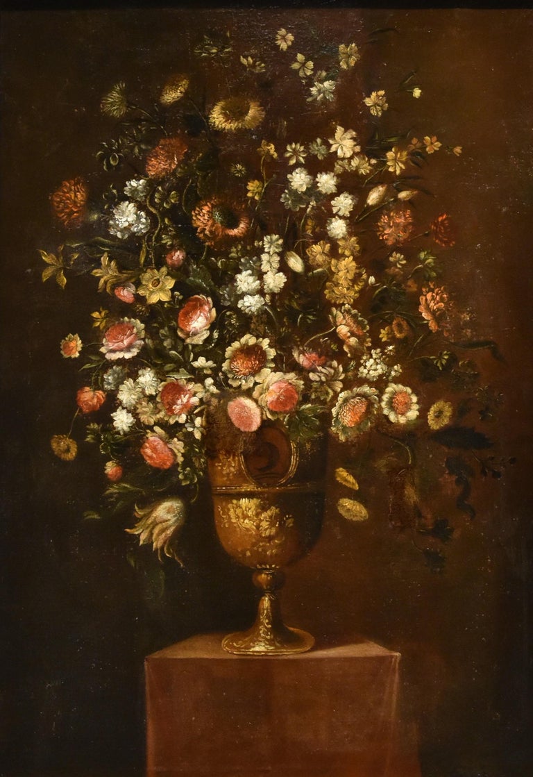 Flowers Still-life Scacciati 17th Century Paint Oil on canvas Old
