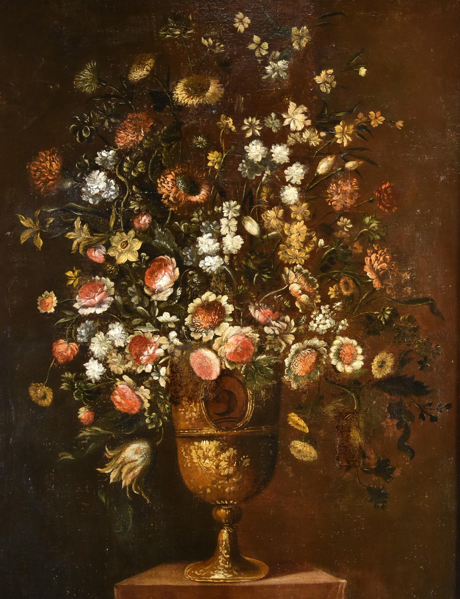 Blumen-Stillleben Scacciati 17. Jahrhundert Gemälde Öl auf Leinwand Alter Meister (2/3) (Alte Meister), Painting, von Andrea Scacciati (florence 1642-1710)