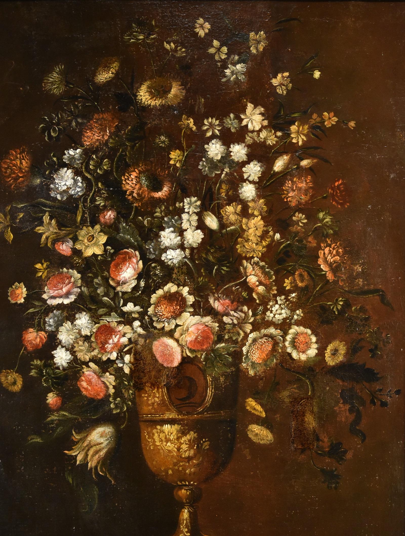 Blumen-Stillleben Scacciati 17. Jahrhundert Gemälde Öl auf Leinwand Alter Meister (2/3) (Braun), Still-Life Painting, von Andrea Scacciati (florence 1642-1710)