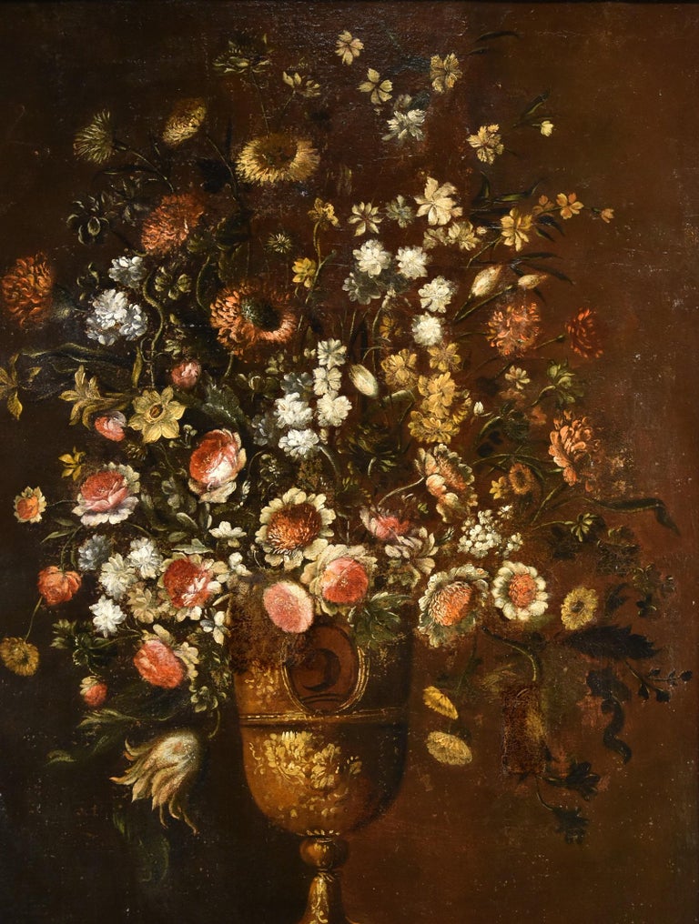 Flowers Still-life Scacciati 17th Century Paint Oil on canvas Old