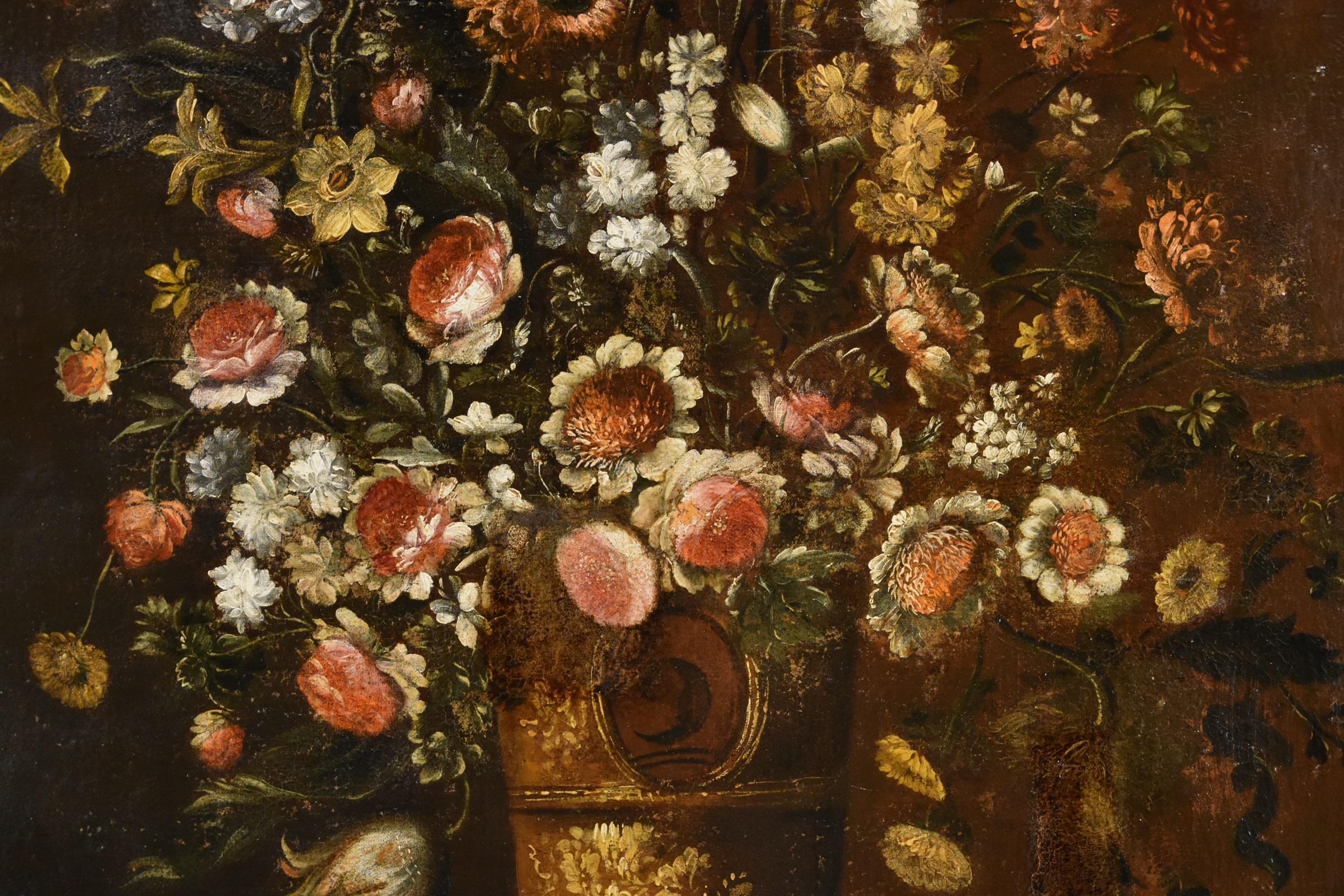 Blumen-Stillleben Scacciati 17. Jahrhundert Gemälde Öl auf Leinwand Alter Meister (2/3) im Angebot 3