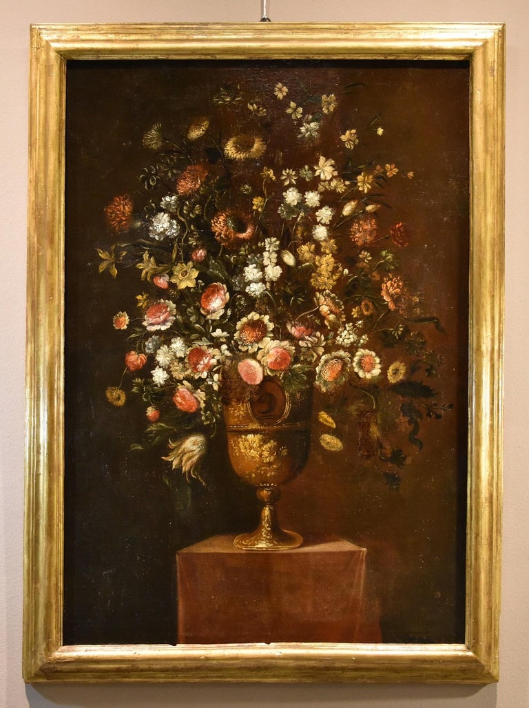 Flowers Still-life Scacciati 17th Century Paint Oil on canvas Old