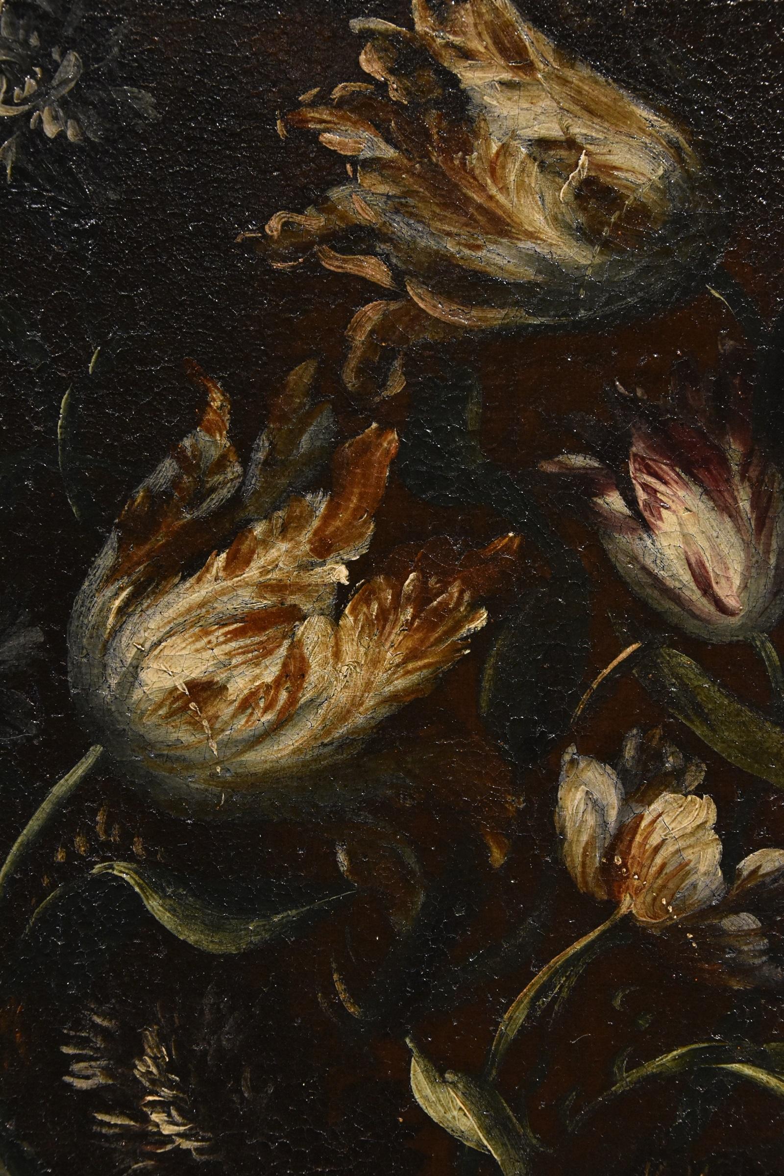 Blumen-Stillleben Scacciati 17. Jahrhundert Gemälde Öl auf Leinwand Alter Meister (3/3) im Angebot 10
