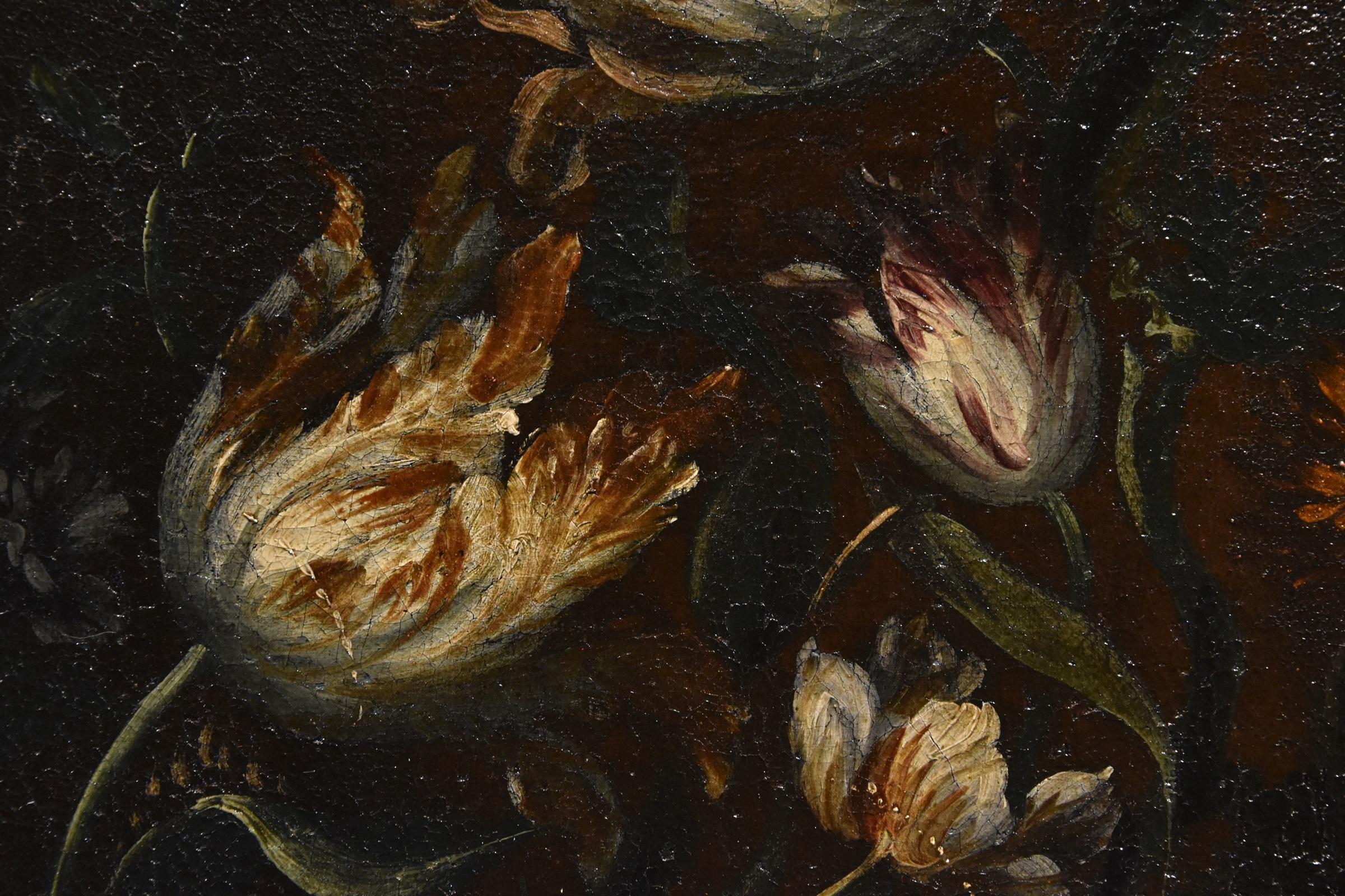 Blumen-Stillleben Scacciati 17. Jahrhundert Gemälde Öl auf Leinwand Alter Meister (3/3) im Angebot 11