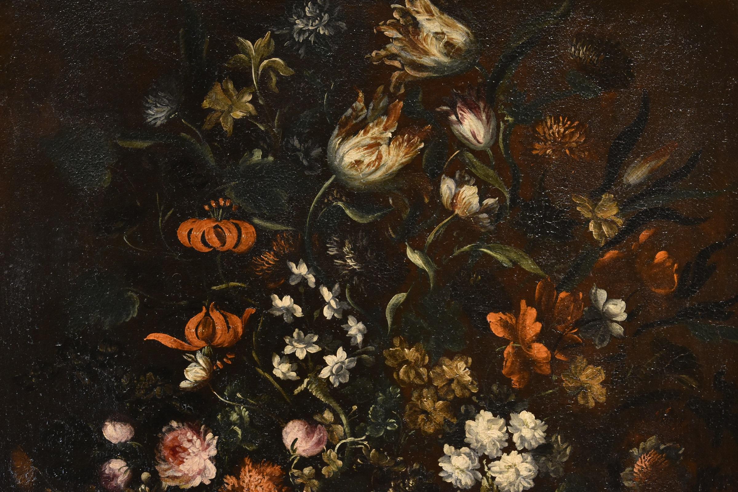 Blumen-Stillleben Scacciati 17. Jahrhundert Gemälde Öl auf Leinwand Alter Meister (3/3) im Angebot 12