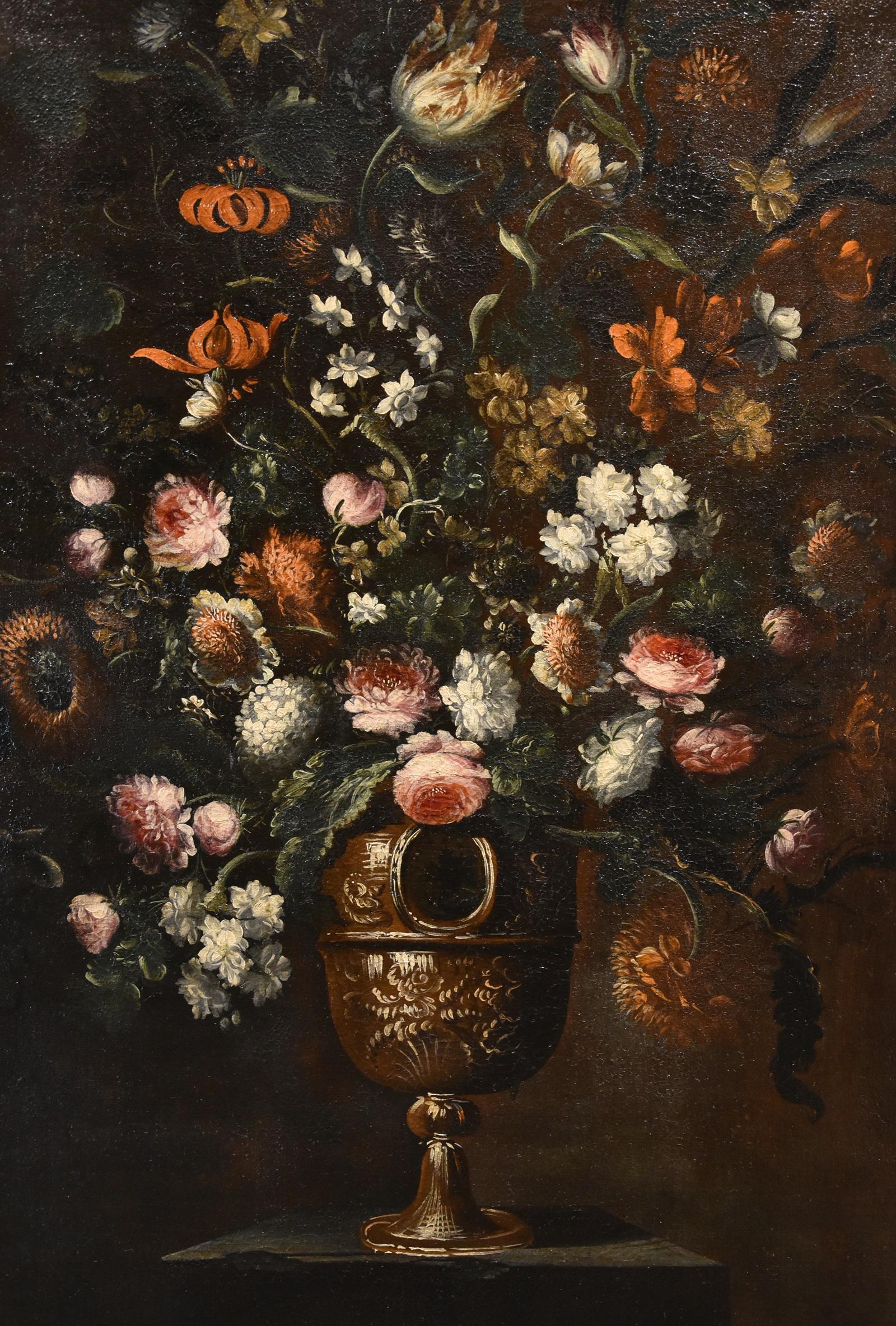Blumen-Stillleben Scacciati 17. Jahrhundert Gemälde Öl auf Leinwand Alter Meister (3/3) im Angebot 14