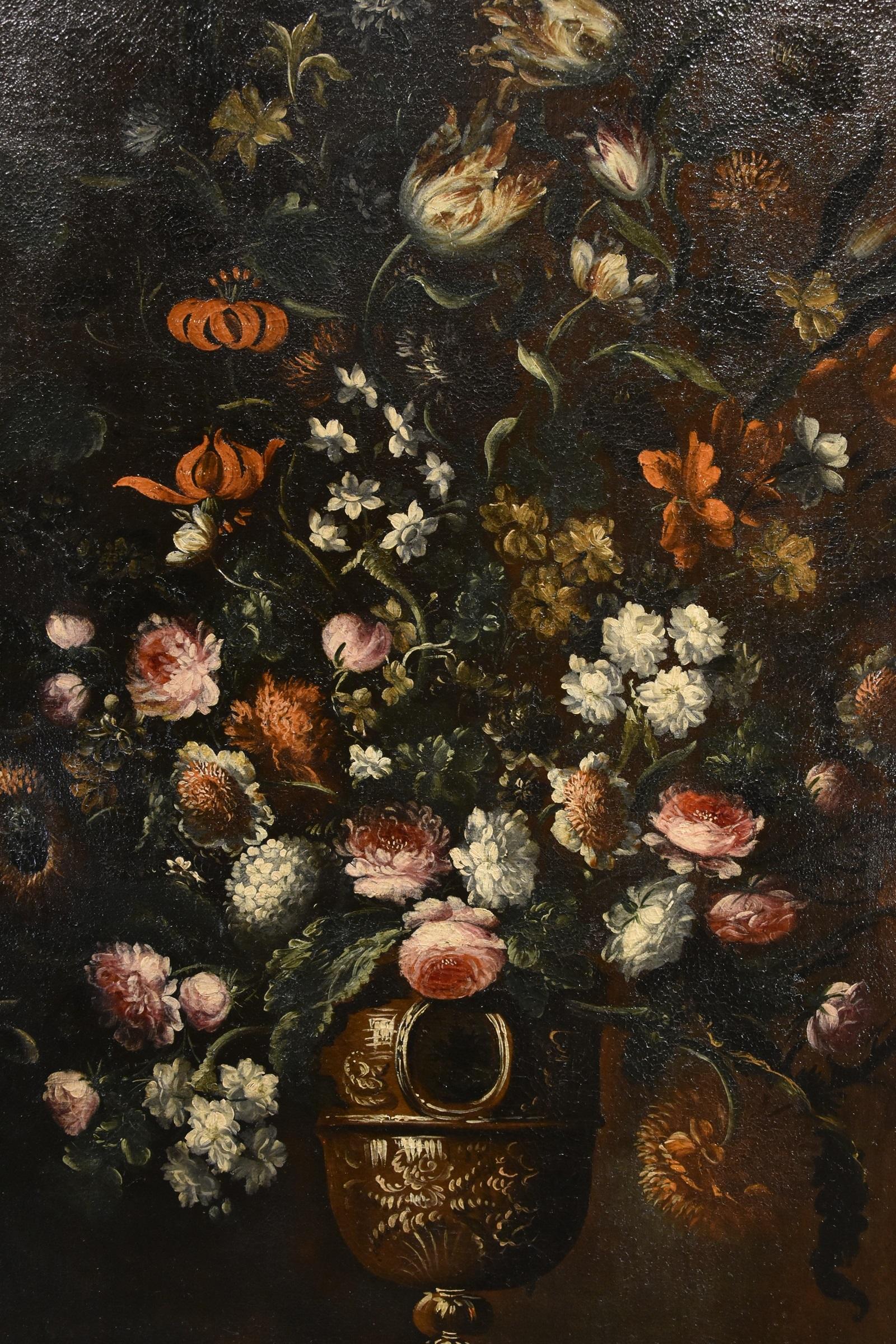 Blumen-Stillleben Scacciati 17. Jahrhundert Gemälde Öl auf Leinwand Alter Meister (3/3) im Angebot 15