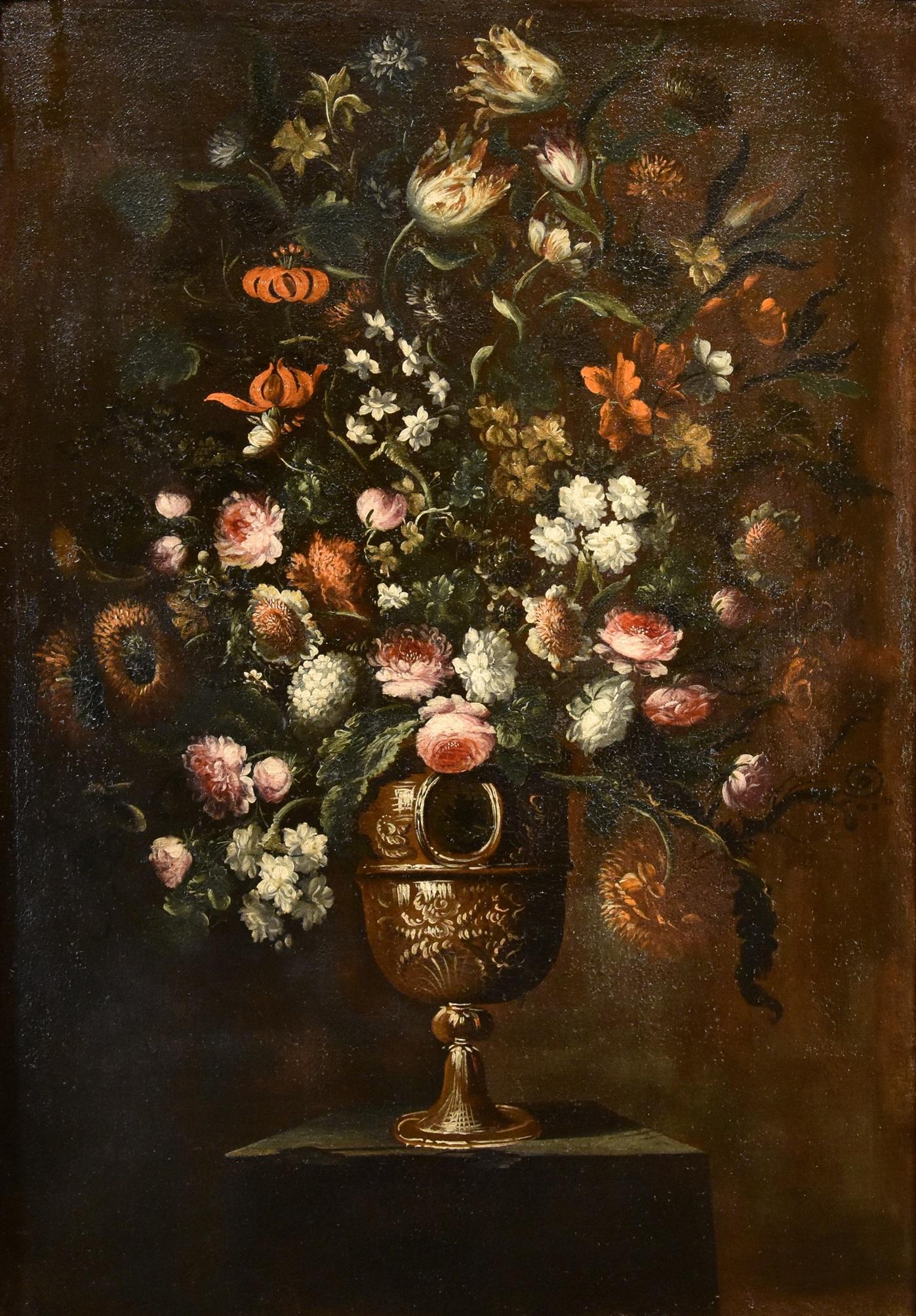 Blumen-Stillleben Scacciati 17. Jahrhundert Gemälde Öl auf Leinwand Alter Meister (3/3) (Alte Meister), Painting, von Andrea Scacciati (florence 1642-1710)