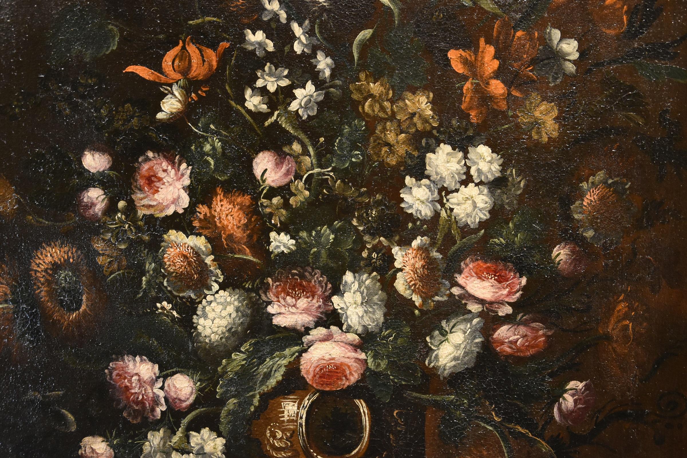 Blumen-Stillleben Scacciati 17. Jahrhundert Gemälde Öl auf Leinwand Alter Meister (3/3) im Angebot 1