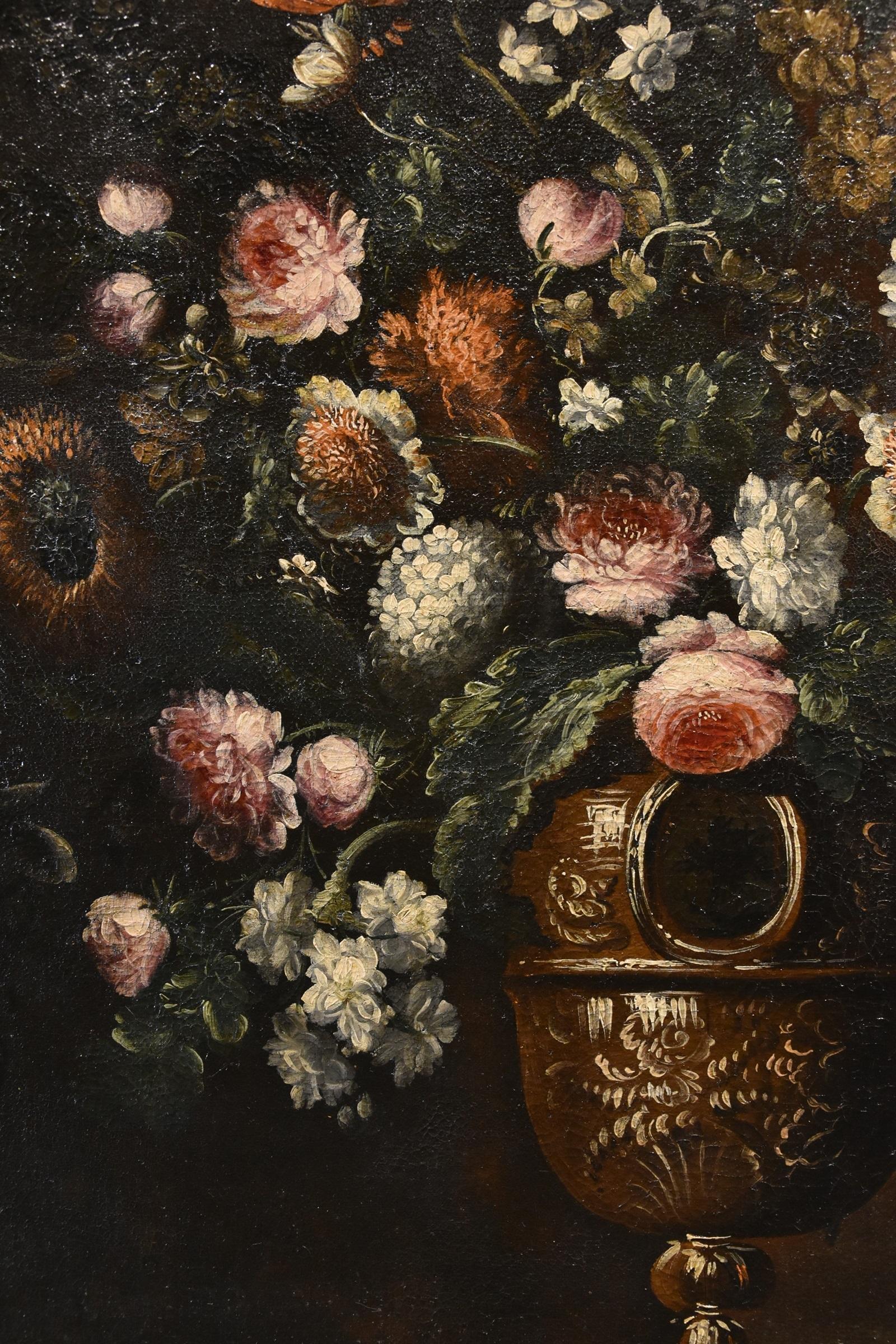 Blumen-Stillleben Scacciati 17. Jahrhundert Gemälde Öl auf Leinwand Alter Meister (3/3) im Angebot 6