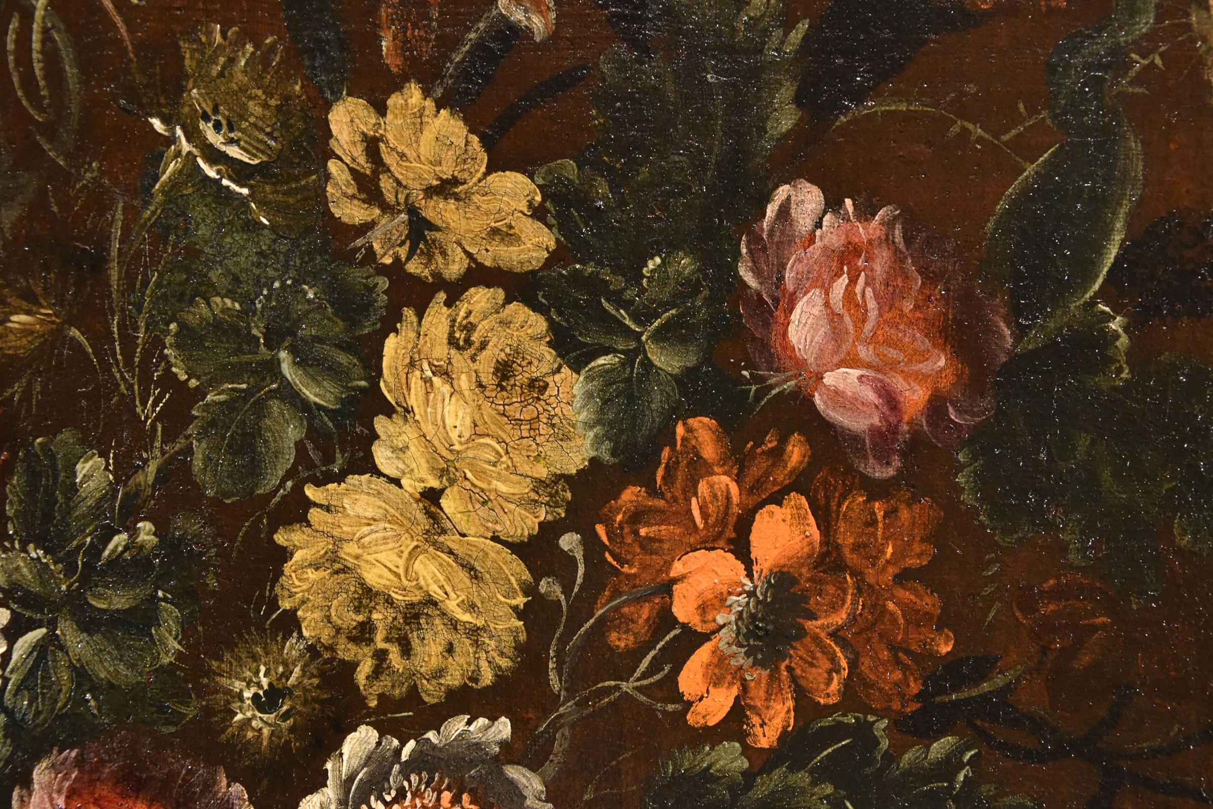 Blumen-Stillleben Scacciati 17. Jahrhundert Gemälde Öl auf Leinwand Alter Meister im Angebot 8