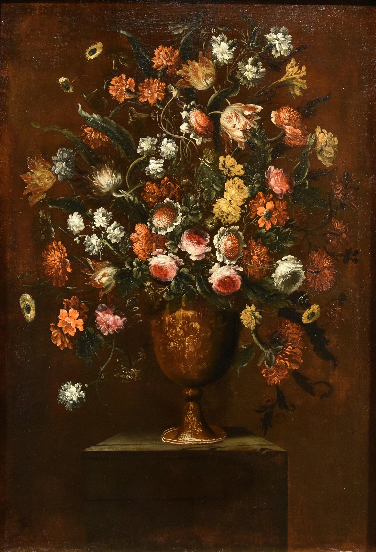 Blumen-Stillleben Scacciati 17. Jahrhundert Gemälde Öl auf Leinwand Alter Meister (Alte Meister), Painting, von Andrea Scacciati (florence 1642-1710)