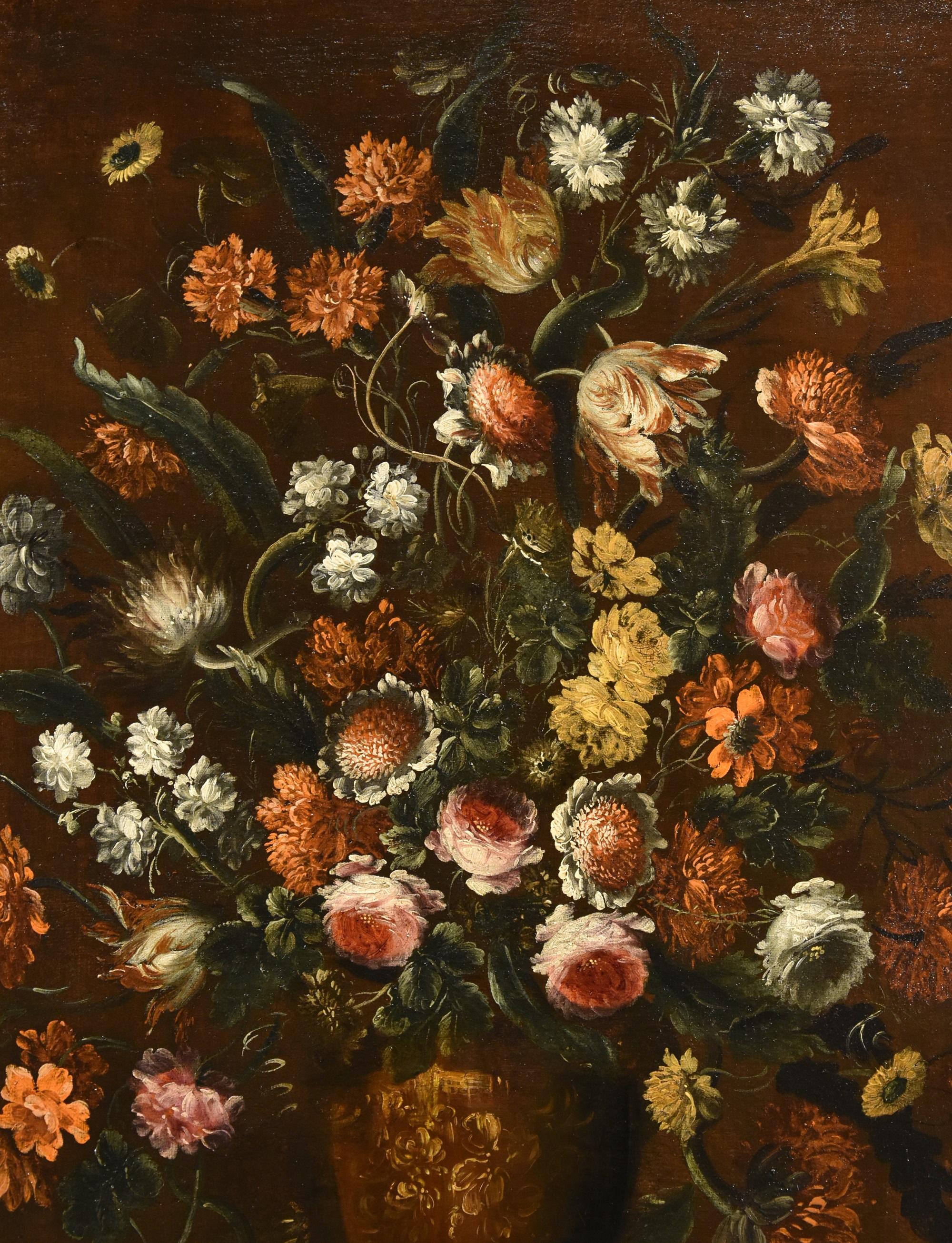 Blumen-Stillleben Scacciati 17. Jahrhundert Gemälde Öl auf Leinwand Alter Meister im Angebot 1