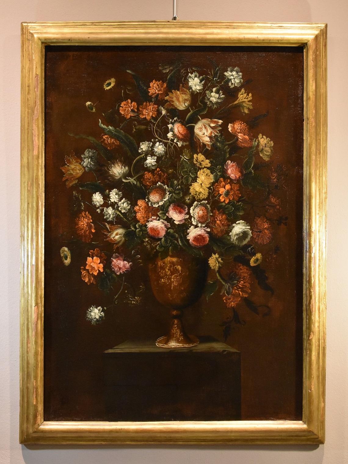 Blumen-Stillleben Scacciati 17. Jahrhundert Gemälde Öl auf Leinwand Alter Meister – Painting von Andrea Scacciati (florence 1642-1710)