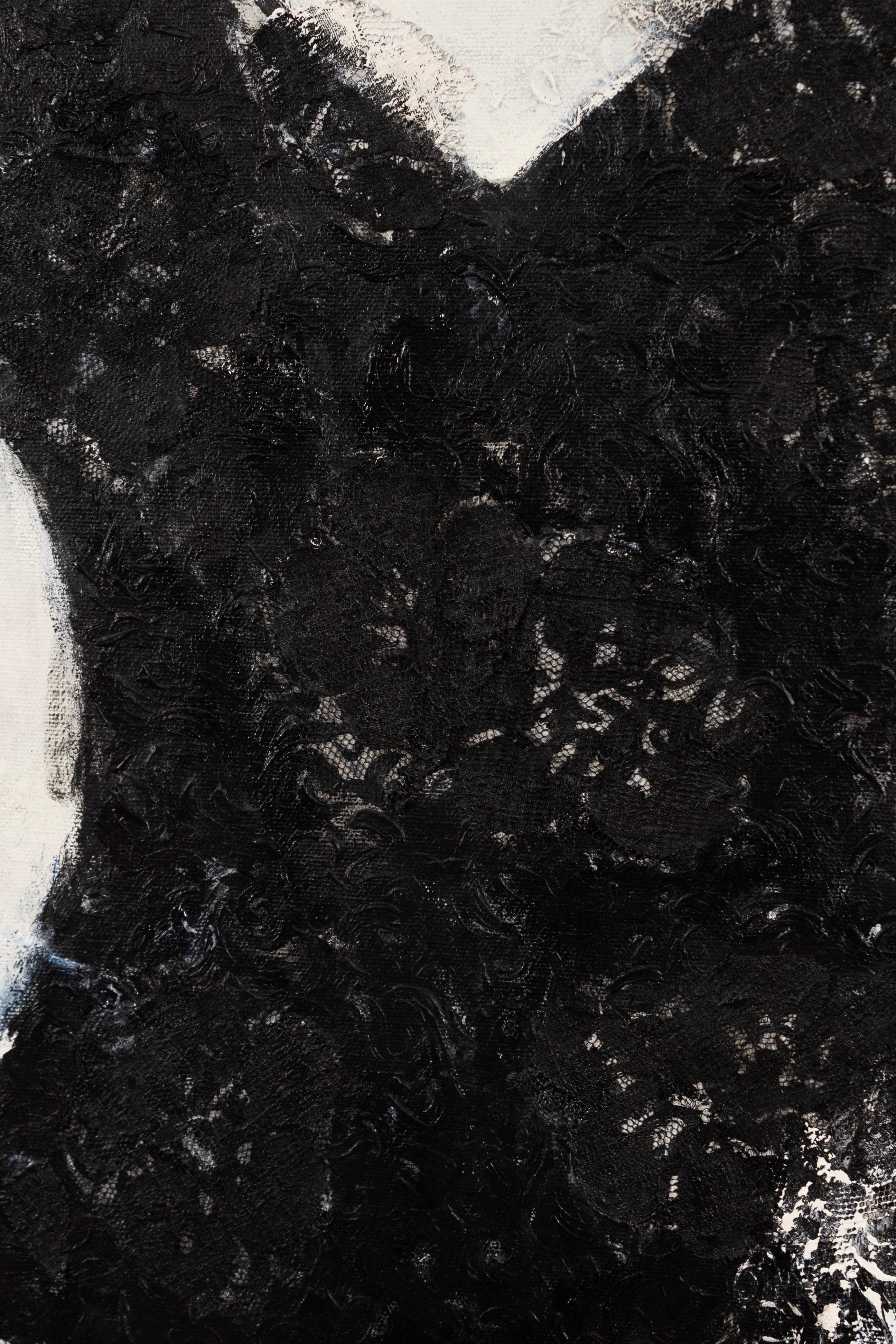 Andrea Stajan-Ferkul An Affair With Black Signed Mixed Media Painting On Canvas (21. Jahrhundert und zeitgenössisch) im Angebot