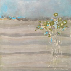 A Little Blue, 16"x16", Floral Landscape, Still-Life, Semi-Abstract, Collage