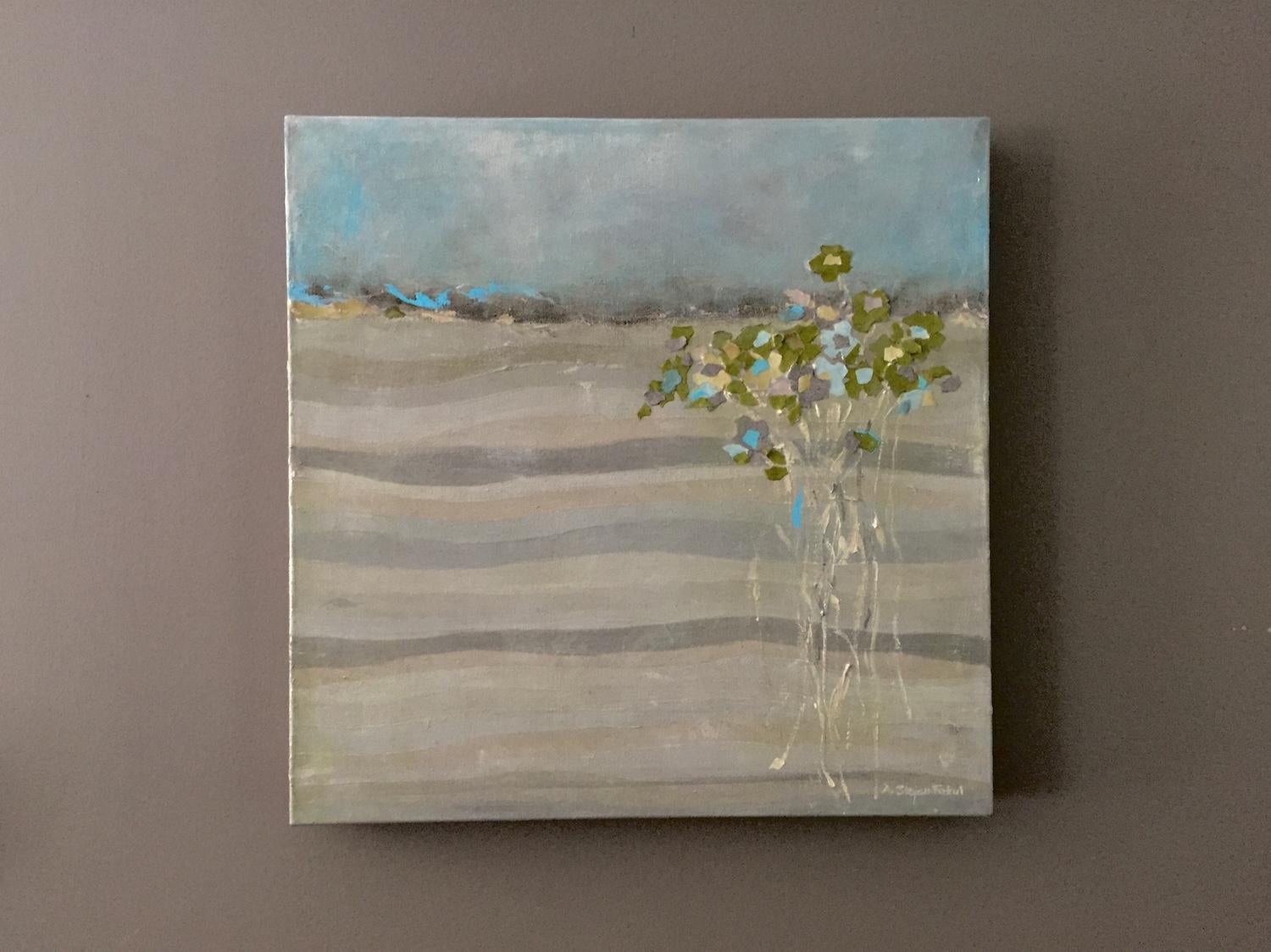 Un Poco de Azul, 16 "x16", Paisaje Floral, Pintura Semi-Abstracta, Collage Floral