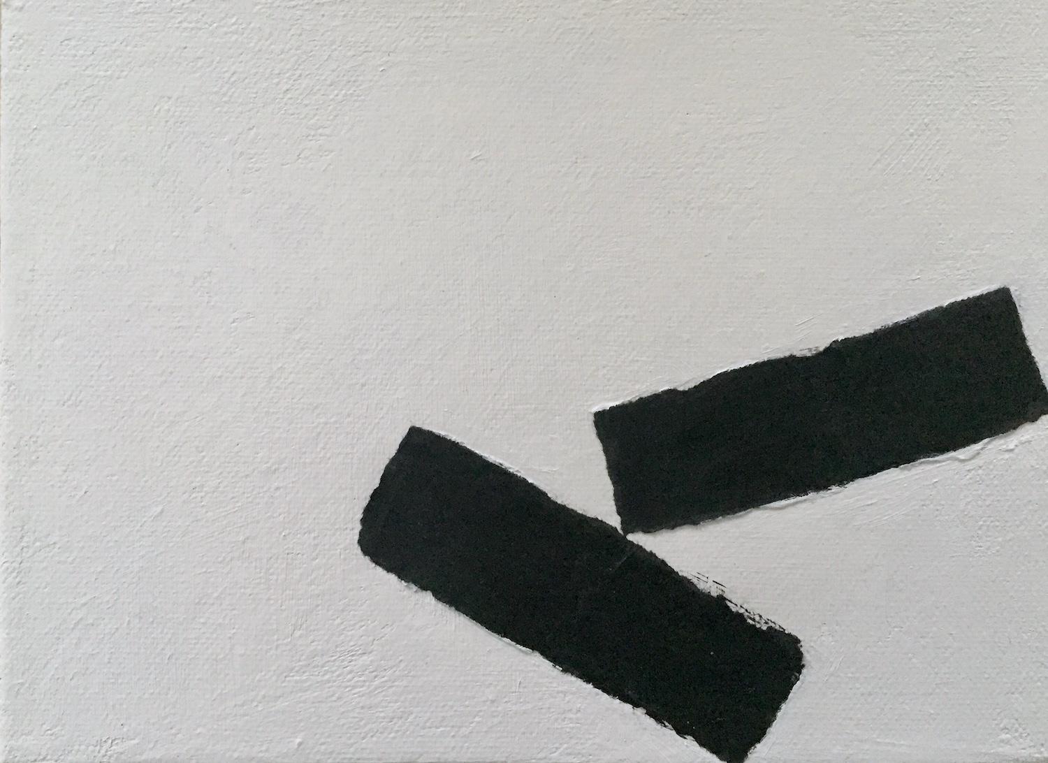 Small paintings are both intimate and impactful. This black and white abstract puts emphasis on simplified composition with the use of paint and paper collage. Small paintings can be moved around easily and are a great way to build up an art