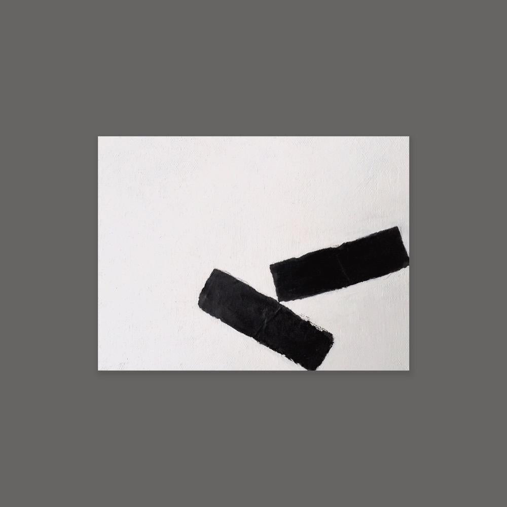 Abstract Painting Andrea Stajan-Ferkul - Un petit poème - 6 "x8", noir et blanc, peinture abstraite minimale