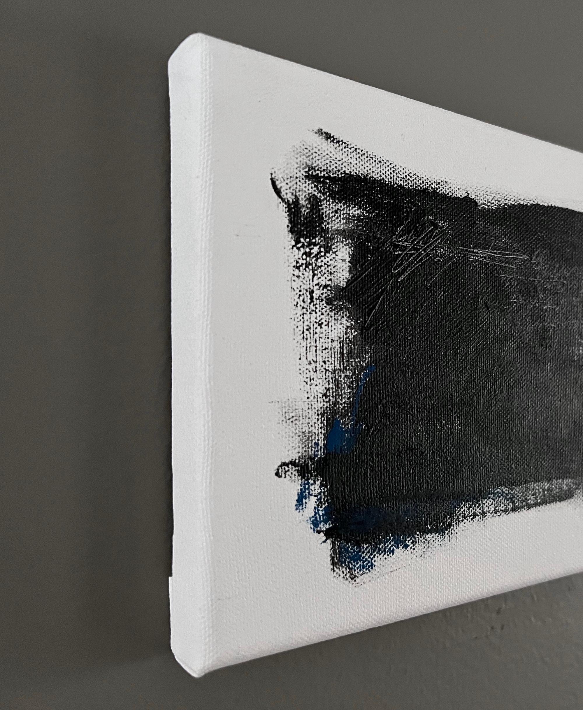 Small paintings are intimate and personal. They can be moved around easily and personalize a space. A subtle touch of mystery invites the viewer to interpret an untold story in this black and white expressive abstract.
Part of an ongoing