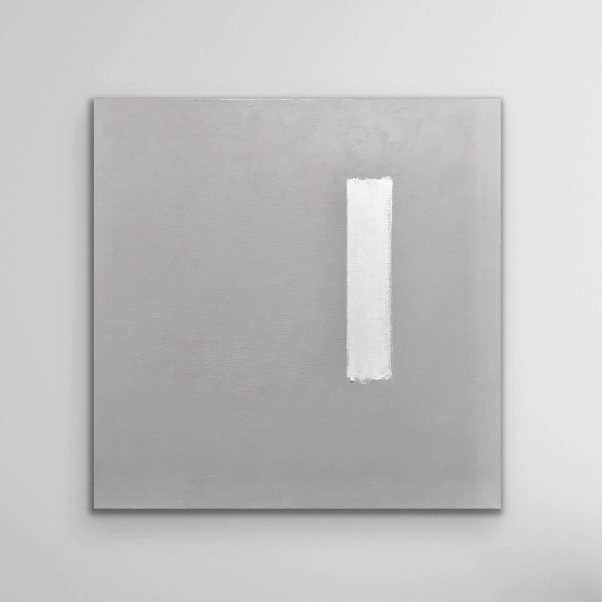 Finish Line - 20 Zoll x 20 Zoll, Grau, Weiß, Modern, Minimalistisches abstraktes Gemälde im Angebot 11