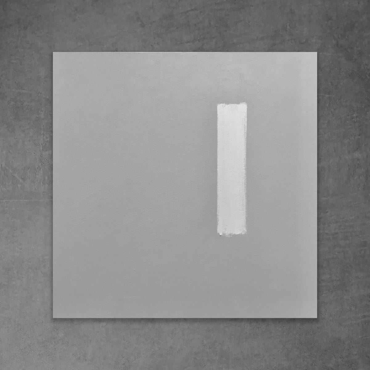 Finish Line - 20 Zoll x 20 Zoll, Grau, Weiß, Modern, Minimalistisches abstraktes Gemälde – Art von Andrea Stajan-Ferkul