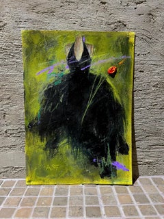 Eine einzelne Tulpe - 5 "x7", Schwarzes Kleid, Stillleben, Grün, Orange