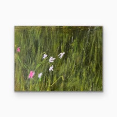 A Walk In The Grass - 5"x7", Artwork On Paper, Green, White Flowers, Landscape