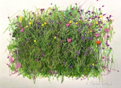 A Walk To Remember - 7"x10", Artwork On Paper, Green Landscape, Grass, Flowers