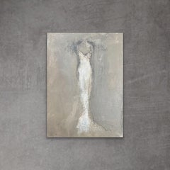 A Whiter Shade Of Pale - (5"x7" - Grey, White Dress, Figurative Painting)