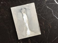 A Whiter Shade Of Pale - 5"x7", White Dress, Figurative Painting, Grey, Beige