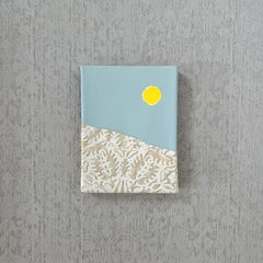 Un soleil jaune - 6 "x8", série Fragments de Fortuny, peinture abstraite de paysage