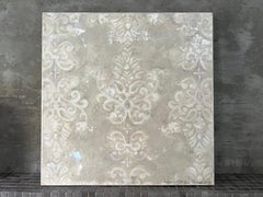 Aged Damask - 16”x16”, Abstract Painting, Pattern, Textured, Beige, White