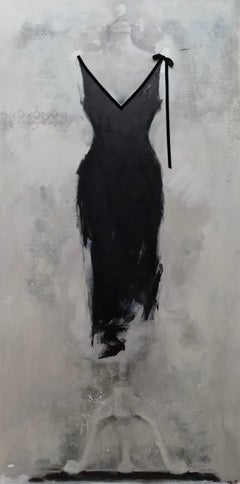 Black Is Black - 60 "x30", Pittura con abito nero, grigio, tecnica mista